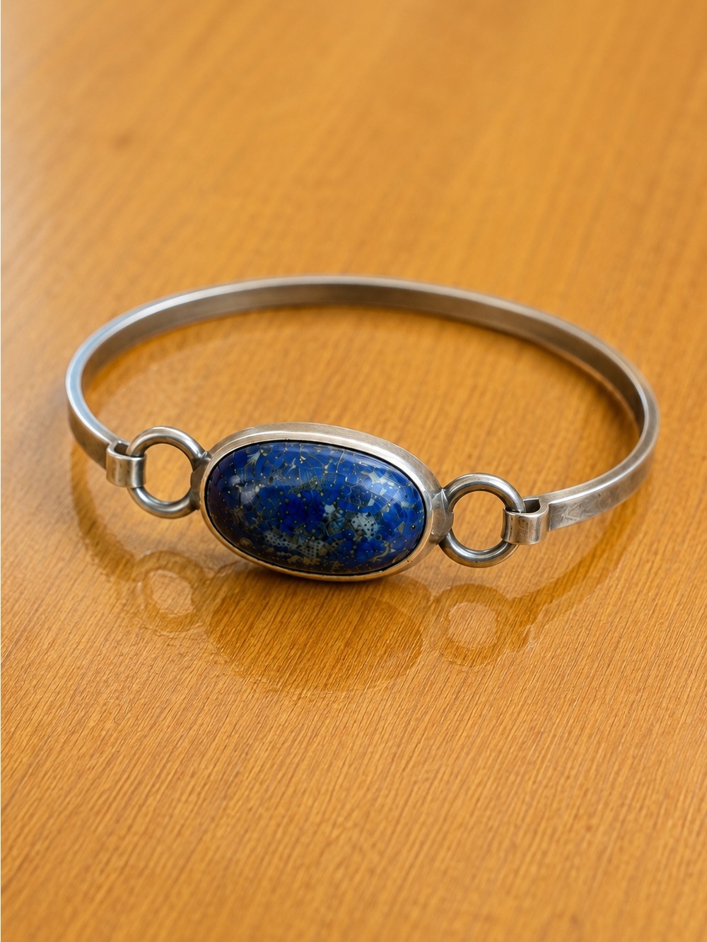 Vintage Egyptian Silver Lapis Lazuli Bangle Bracelet